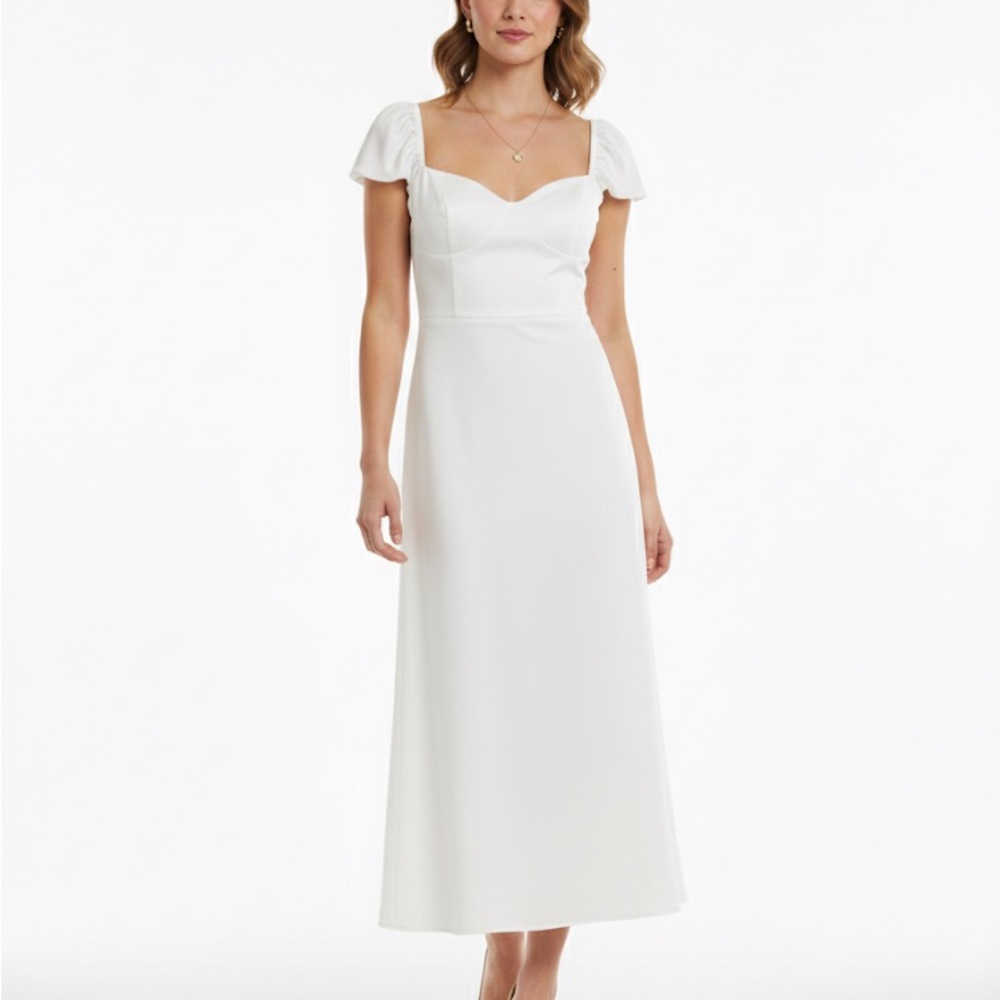 Park & Fifth White Midi Dress with Puff Sleeves